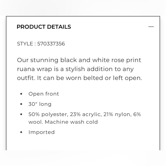 WHBM Black + White Rose Print Ruana Wrap - Picture 5 of 11